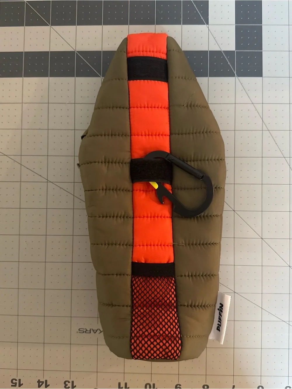 Puffin Drinkware Insulated Olive Green and Orange Puffer Sleep Bag for Bottle